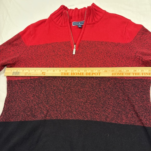 Sweater 1/4 ZIP Womens LARGE  Pullover Mock Neck RED BLACK - Picture 6 of 9